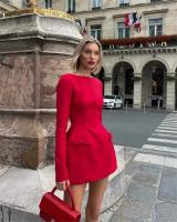 Elegante Vestido Mini de Doble Arco Manga Larga Cintura Alta Para Mujeres Moda de Otoño-Invierno - details 8