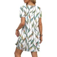 Vestido de verano de mujer de camisa de manga corta con estampado casual con cuello en V suelto - details 2