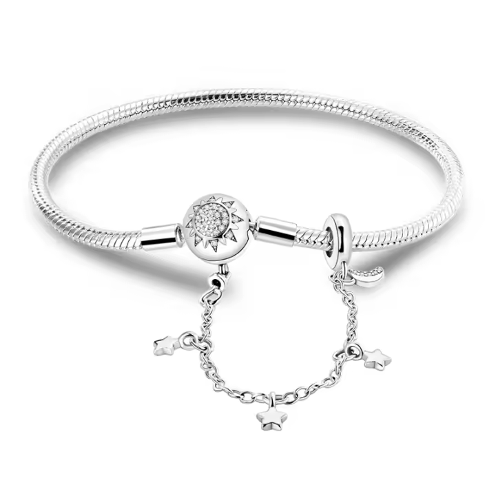 Plata de Ley 925, misterioso cielo estrellado, sol, luna, estrellas, pulsera con dijes, colgantes, joyería fina para mujeres y niñas - 1