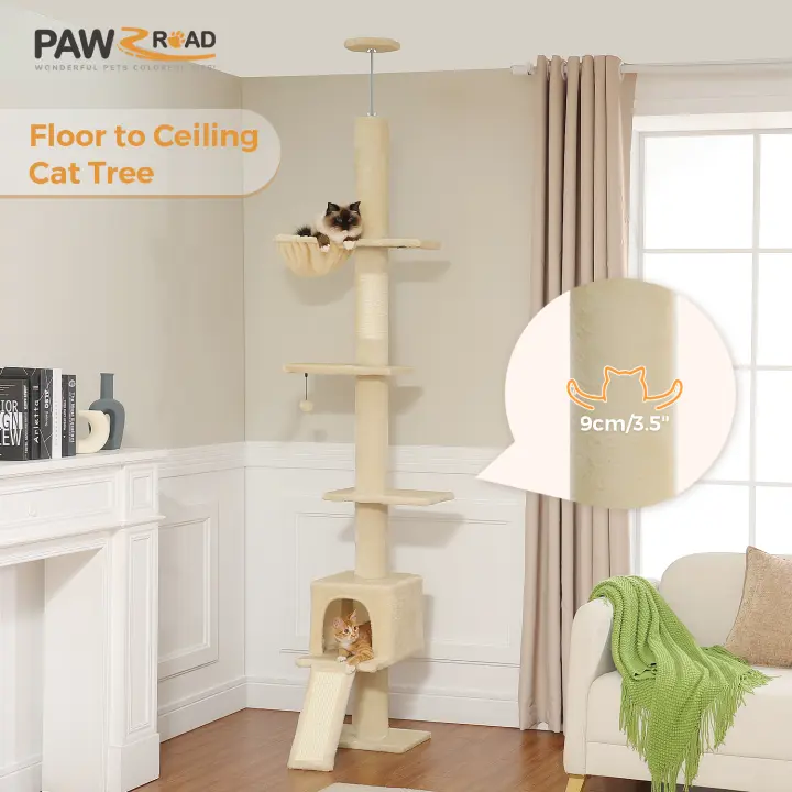 Árbol para gatos de alto ajustable, 210-274 cm, con poste rascador, condominio y torre para gatos de interior, Juguetes para gatos - 1