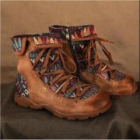 2025 Botas cortas de estilo nacional para mujer, botas retro con lado, punta redonda, para otoño e invierno - details 0