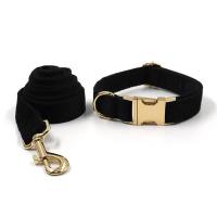 Arnés terciopelo negro, perro duradero personalizado alta calidad con hebillas Metal dorado, Collar y correa para mascotas de - details 5