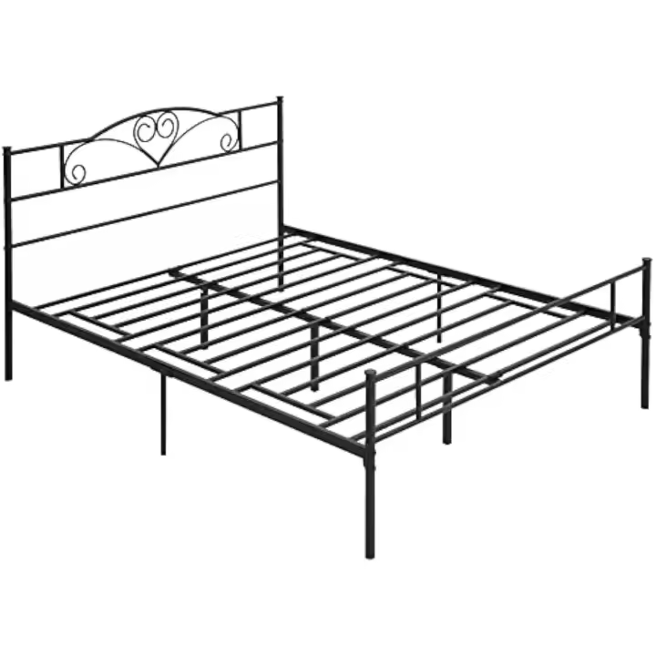 Marco de cama doble de metal para colchón de 150x200 cm con cabecera y patas de 31 cm, estructura de cama matrimonial con espacio inferior de almacenamiento de 158x211x106 cm, negro - 1
