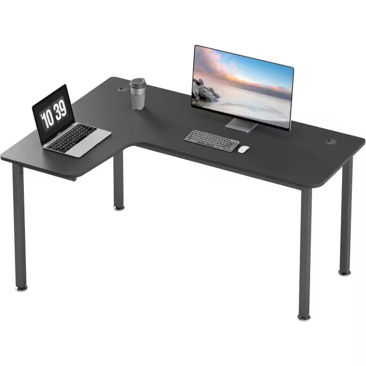 Mesa Gaming en Forma de I, Escritorio en l, Escritorio de Ordenador Forma l de PC con Alfombrilla de ratón Grande para el hogar, Oficina, Color Negro,155x110cm - 1