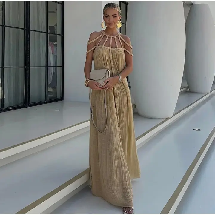 Elegante Vestido Largo sin Mangas Espalda Suelta, Adecuado para Playas, Fiestas de Verano - 1