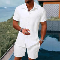 2025 verano jacquard traje de manga corta hombres vacaciones estilo casual camisa pantalones cortos conjunto de dos piezas - details 5