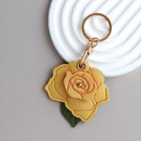 Llavero de cuero PU con flor rosa, llavero de Metal, funda protectora portátil para tarjeta de acceso, decorativa, multiusos - details 10