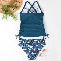 Traje de Baño de Dos Piezas con Estampado de Hoja Tankini de Verano Sexy para Mujeres Retráctil - details 3