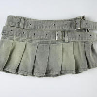 BUNO-Minifalda vaquera vintage de cintura baja, falda plisada con cinturón grande y hebilla cuadrada a la moda de verano 2025 - details 8