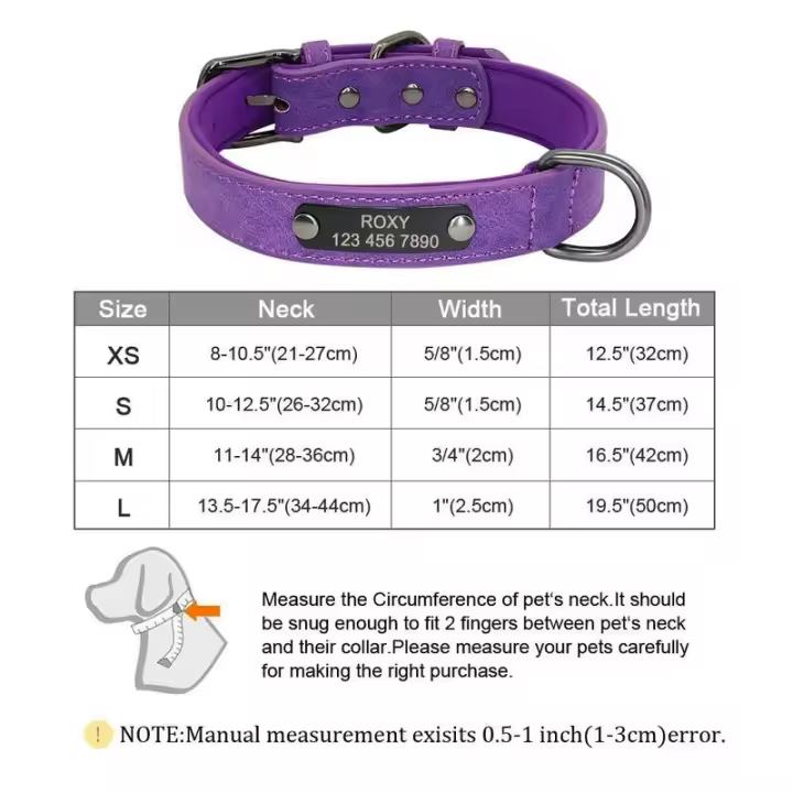 Perro personalizado Cuero PU, Collar de Perro personalizado, Collares mascotas grabado Free para Perros Pequeños, medianos - 1