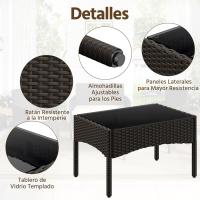 4 Piezas, 1 Sofá 2 Sillones con Cojines y 1 Mesa con Vidrio para Patio/Terraza/Balcón (Marrón/Beige) - details 5