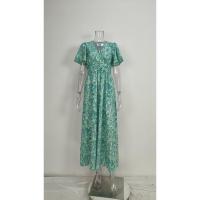 Vestido Elegante con Estampado Pastoral y Cuello en V para Mujer, Estilo Nuevo 2025, Ajustado a la Cintura - details 4