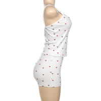 BUNO-Conjunto de 2 piezas con estampado de corazón cómodo de Nibber para mujer, cuello cuadrado, sin mangas, Crop Tops + Shorts elásticos, trajes de moda para niñas dulces - details 7