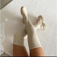 Botines de terciopelo elástico con tacón grueso hasta la rodilla para mujer, talla grande, ante - details 5