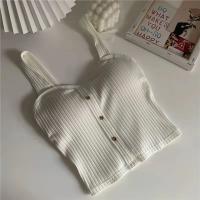 Tops cortos para mujer con almohadillas para sujetador, corsé de verano, chaleco con tirantes coreanos, camisola Sexy ajustada - details 9