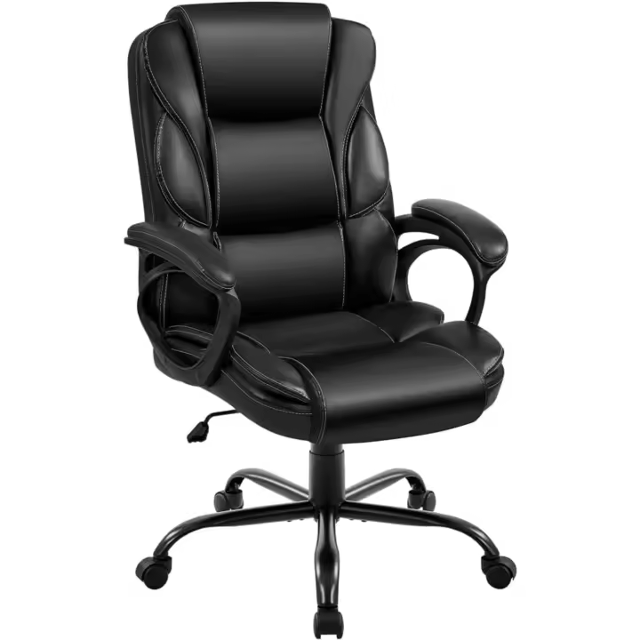 Silla de Oficina Reclinable Ajustable en Altura Silla de Ordenador Ergonómica Giratoria con Asiento Acolchado Silla de Trabajo Tapizada en Piel Sintética con Ruedas Carga de 136 KG Negra - 1