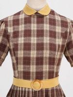 2025 nuevo Hepburn Peter Pan Collar Otoño Invierno Rockabilly mujeres Vintage vestido Casual elegante algodón a cuadros plisado vestidos largos - details 12