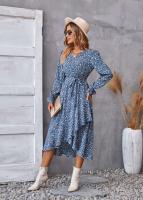 Elegante Vestido Midi de Moda Retro Cuello en V Floral Largo Mango para Mujeres - details 25
