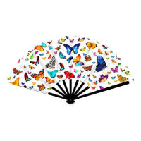 Abanico plegable de mariposa colorida, patrón de mariposa de 7 colores de mano, para actuaciones, festivales, eventos, regalos, manualidades, danza, decoración - details 2