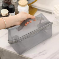 Bolsa De Maquillaje Transparente De Malla Pequeña Grande Negra Organizador De Viaje Portátil Para Cosméticos Y Labiales - details 8