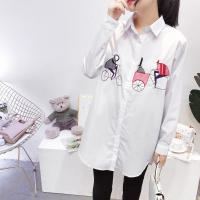 Blusa De Algodón Blanca Casual Para Mujer Cuello En V Botones Larga Manga Bordada Estilo Casual Longa Manga Blouse De Verano - details 10