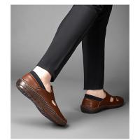 Sandalias de los hombres 2025 nuevos zapatos de cuero fresco hueco casual de suela suave de los hombres bolsa transpirable desgaste exterior cabeza agujero zapatos - details 2