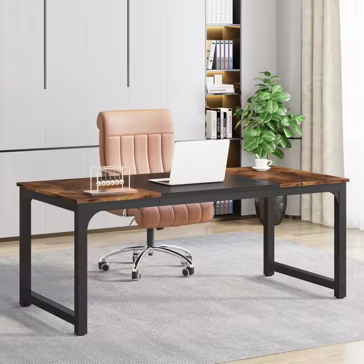Escritorios de Estilo Moderno para Dormitorio, Montaje Sencillo (180 x 80 x75 cm, Marrón Rústico/Negro) - 1