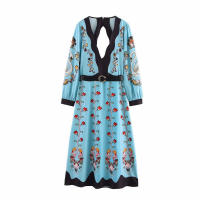 Elegante Vestido de Otoño para Mujer Vestido Largo con Cuello en V, Falda Larga, Manga Larga, Moda de Alta Calidad - details 1