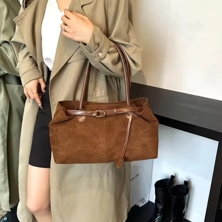 Bolso de Mano Retro de Ante de Gran Capacidad Bolso de Trabajo para Mujeres en Otoño - 1