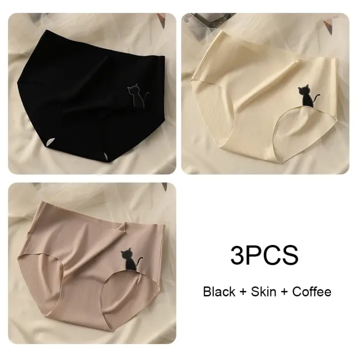 Bragas sin costuras para mujer, lencería de seda helada, bragas de gato, ropa interior Sexy, conjunto de ropa interior íntima ultrafina, 3 uds. - 1