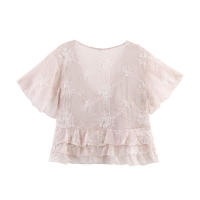 OUWU-2025, Nuevo Verano Elegante Rosa Manga Corta Camisa con Cuello en V - details 2