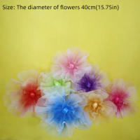 Flores de rosas artificiales de 40cm, cabeza de flor grande, pétalos esponjosos 3D, flores falsas, paisajismo de boda, flor de hilo de gasa gigante - details 1