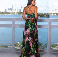 Vestido Floral largo bohemio para mujer, falda sin mangas, cuello en V, Espalda descubierta, primavera, verano, negro, blanco, azul, red42, 40, 38 - details 2