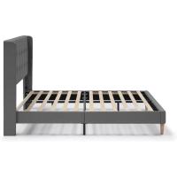 Estructura de cama tapizada con cabecera, base tapizada para colchón, somier de láminas de madera, fácil montaje, color gris claro. - details 4