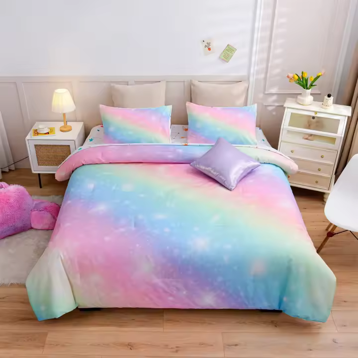 Juego de funda nórdica de arcoíris, colorido patrón geométrico abstracto con formas, juego de cama decorativo de arcoíris - 1