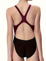 Traje De Baño De Una Pieza De Color En Contraste, Trajes De Baño Con Cuello Redondo De Corte Alto Sin Espalda, Trajes De Baño Y Trajes De Baño - details 1