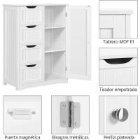 Armario de Baño de Suelo Mueble Auxiliar Comodo con 4 Cajones Estante Ajustable 81x30x83 cm Blanco - details 22