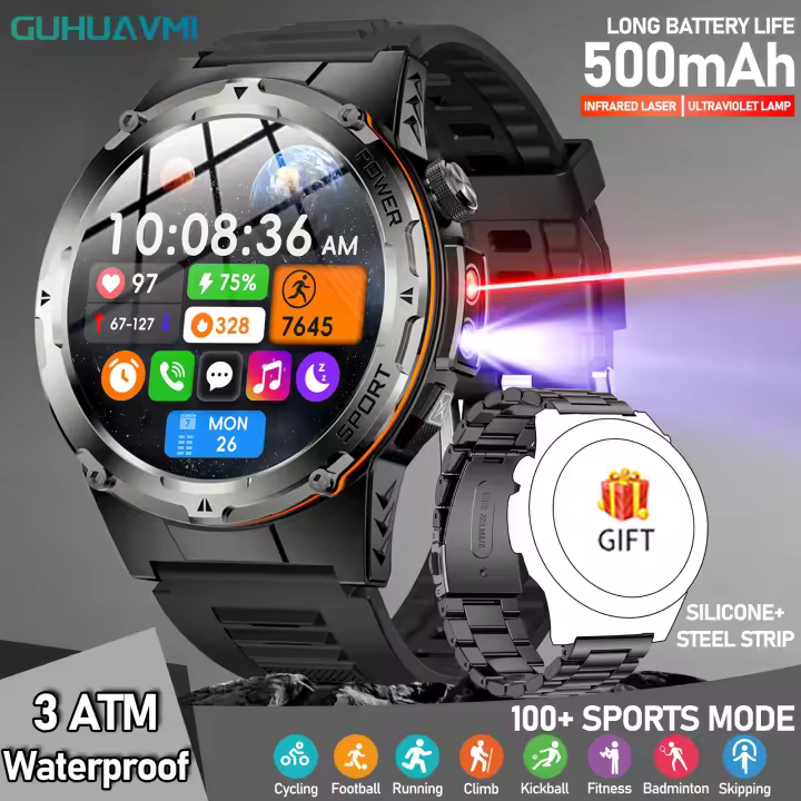 Reloj inteligente con GPS para hombre,AMOLED, dispositivo resistente al agua hasta 3ATM,Frecuencia cardíaca sueño,100 + modo deportivo,batería  de 500mA,SOS,Llamada Bluetooth,1,39 pulgadas,Detector de infrarrojos y efectivo,NFC,para exteriores, nuevo 2025 - 1