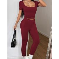 Yoga deportivo europeo y americano traje de dos piezas de color sólido ropa de mujer 2025 primavera y verano correr fitness ropa deportiva - details 10