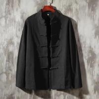 XXXXXL-Blusa holgada de algodón y lino para hombre, camisa de manga larga sin cuello, con botones de rana, talla grande, M-5XL de gran tamaño - details 2
