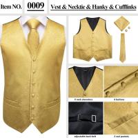 Chaleco ajustado, corbata, bolsillo, gemelos cuadrados, chaleco de seda para hombre, conjunto de corbata para traje, vestido, chalecos florales de cachemira de boda, regalo - details 10