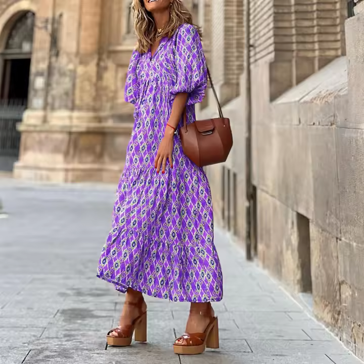 Vestido estampado de manga corta para mujer, verano - 1