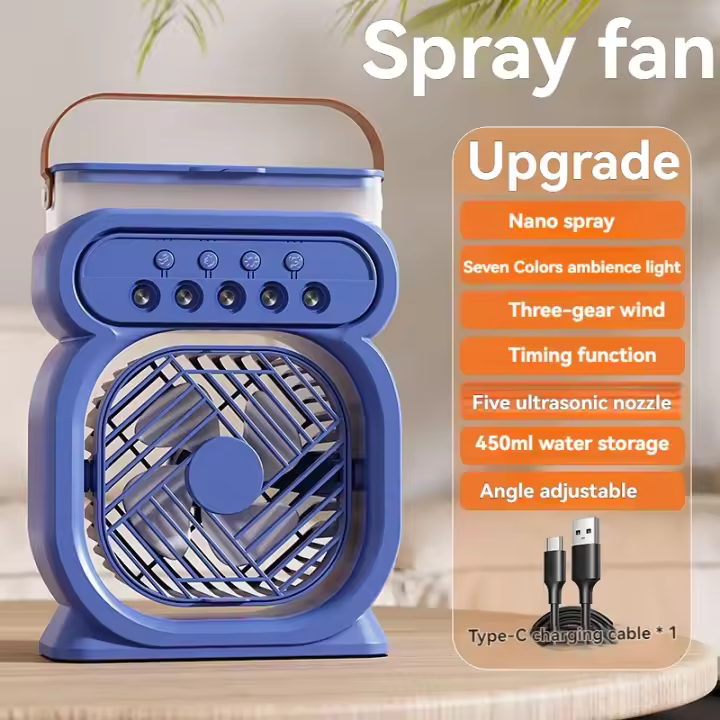 Aire Acondicionado Portátil, Enfriador de Aire, Humidificador, Ventilador Portátil, 3 Velocidades, 3 Modos de Nebulización, Luz de 7 Colores, Temporizador, para Hogar Oficina - 1
