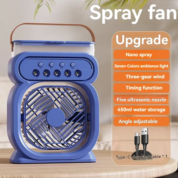 Aire Acondicionado Portátil, Enfriador de Aire, Humidificador, Ventilador Portátil, 3 Velocidades, 3 Modos de Nebulización, Luz de 7 Colores, Temporizador, para Hogar Oficina - 1
