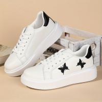 Calzado deportivo informal para mujer, zapatillas para patinar con mariposas bordadas, suela gruesa y cordones - details 4