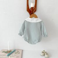 Ready Stock Mono para recién nacidos, pelele elegante a cuadros con cuello Peter Pan y cordón de manga larga para niñas de 0 a 2 años - details 16