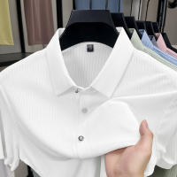 Novedad de verano, camisa de manga corta de jacquard con solapa para hombre, camisa informal de negocios de color sólido, versátil y superior - details 2
