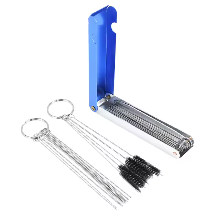 Limpiador de eliminación de chorro de suciedad de carbono para carburadores, juego de 13 cables de limpieza finos y buenos + 10 agujas de limpieza + 5 cepillos de nailon, Kit de herramientas para - 1