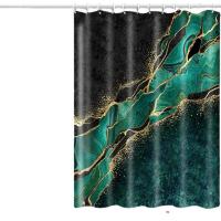Cortina de Ducha Verde Esmeralda Arte Moderno Abstracto Impermeable, Lavable, con Ganchos - details 0