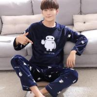Otoño Invierno nuevo Coral pijamas de lana para hombre cuello redondo conjuntos de salón de manga larga hombre 2 piezas estampado de moda traje para casa para hombre - details 3